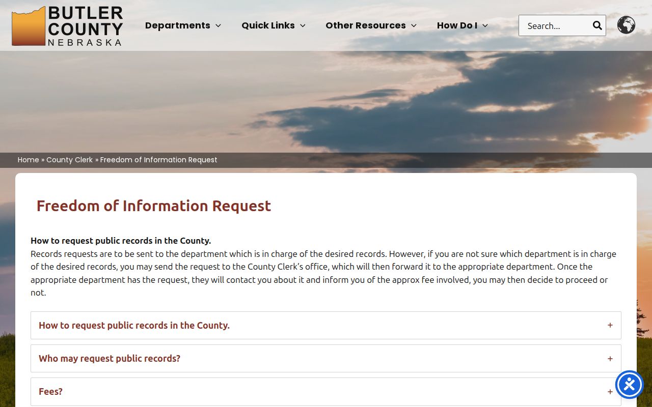 Butler County public records request route for booking records