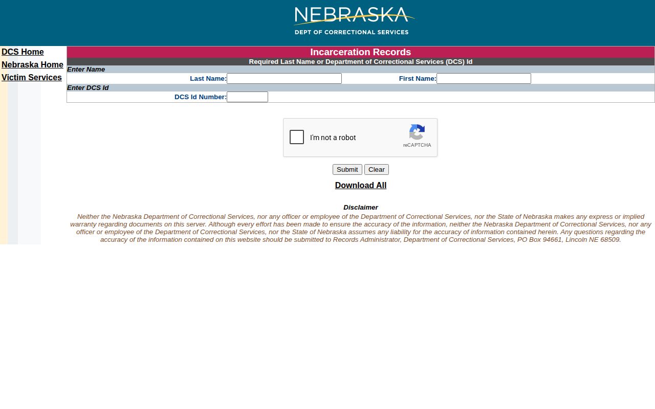 Nebraska Department of Correctional Services state custody search for Butler County context